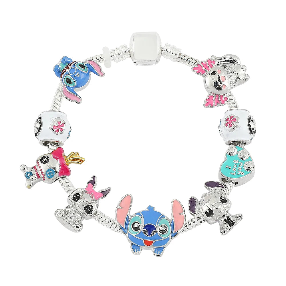 Disney Beaded Bracelet Lilo And Stitch Cartoon Cute Metal Charms Bangle DIY Beads Chain Jewelry Gifts Accessories For Women Kids Beauty World Shop