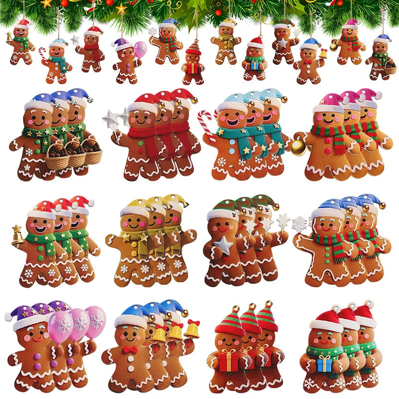 12/24pcs Christmas Gingerbread Man Ornaments Xmas Tree Wooden Hanging Pendants 2026 New Year Party Home Decoration Kids DIY GIft Beauty World Shop