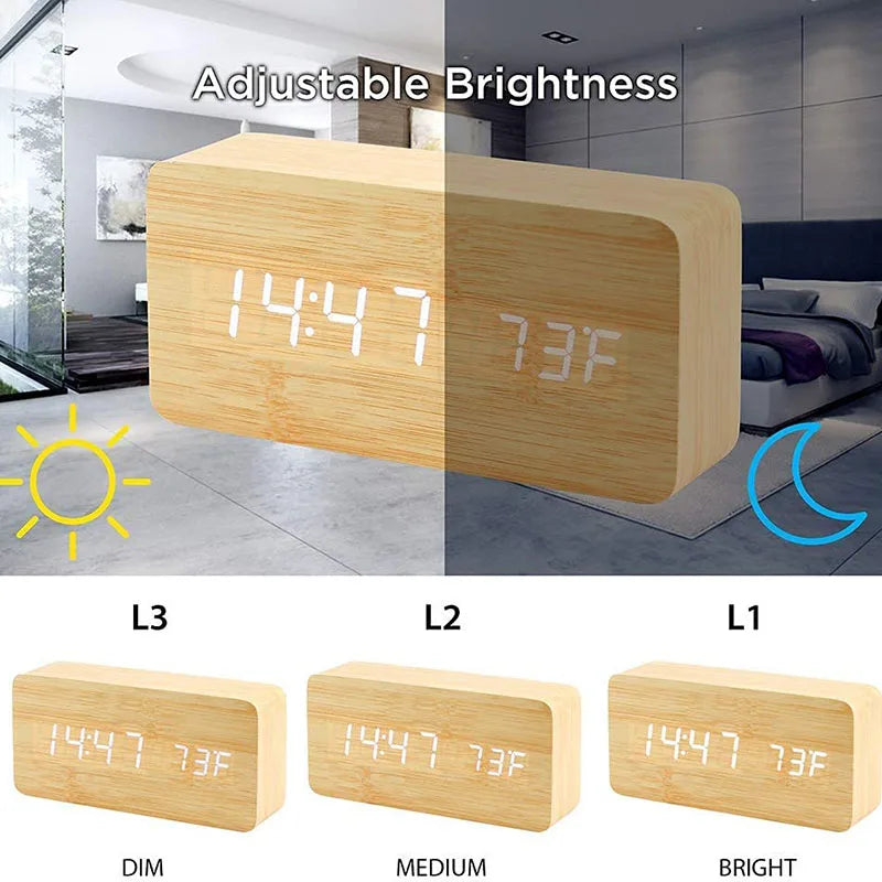 Wooden Digital Alarm Clock, LED Alarm Clock with Temperature Desk Clocks for Office,Bedside Clock Beauty World Shop