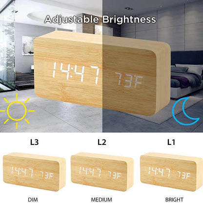 Wooden Digital Alarm Clock, LED Alarm Clock with Temperature Desk Clocks for Office,Bedside Clock Beauty World Shop