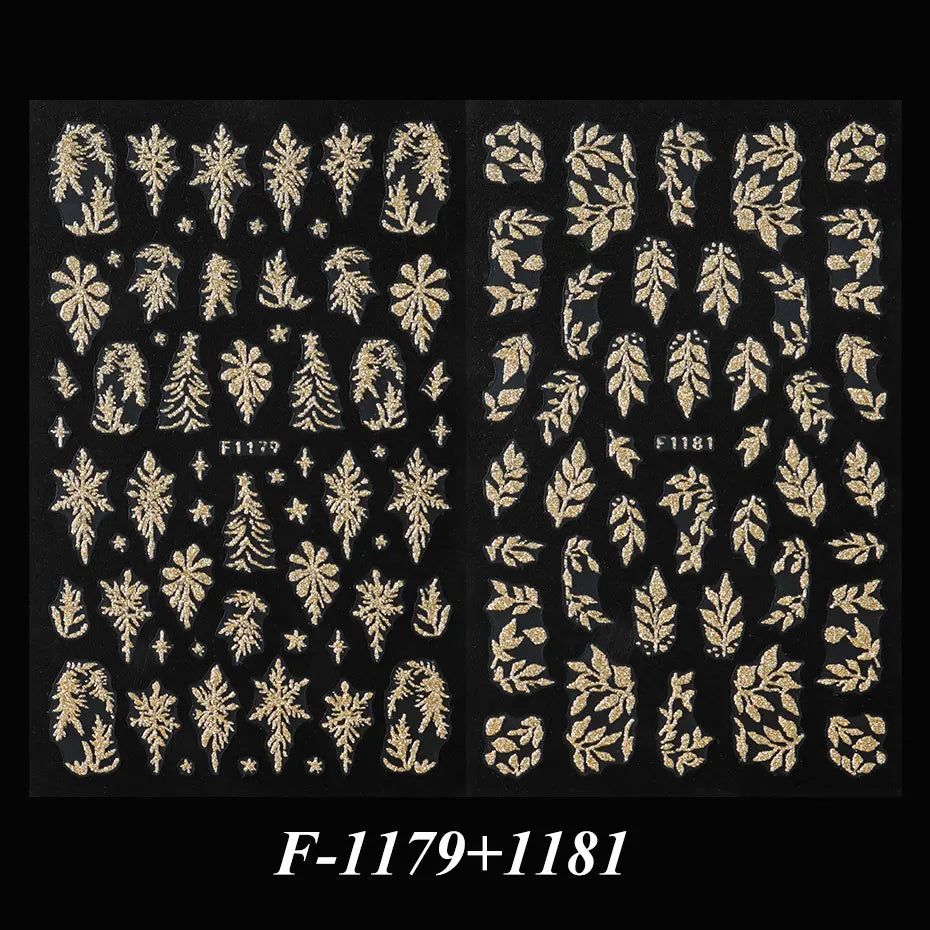 2PCS Golden Glitter Leaf Nail Art Stickers Shinny Christmas Trees Snowflake Sliders Japanese Winter Y2K Leaves Manicure Decor Beauty World Shop