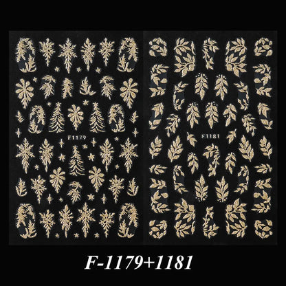 2PCS Golden Glitter Leaf Nail Art Stickers Shinny Christmas Trees Snowflake Sliders Japanese Winter Y2K Leaves Manicure Decor Beauty World Shop