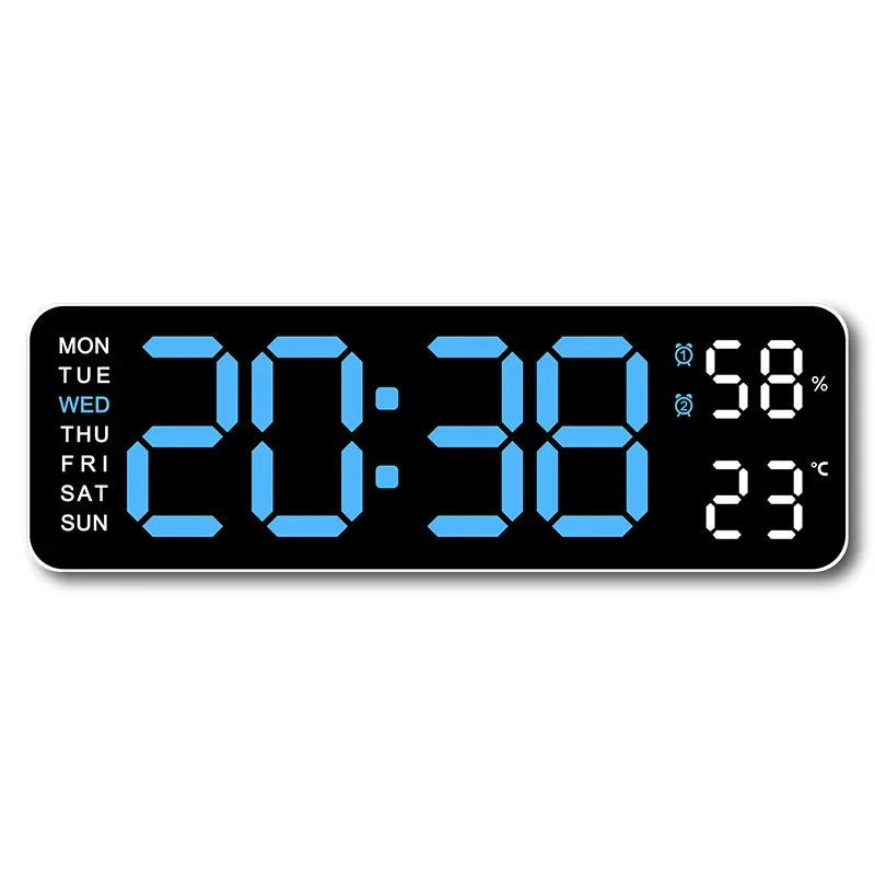 9 Inch Large Digital Wall Clock USB Powered TEMP Humidity Week Auto Dimmer DST Table Clock 12/24H Electronic LED Alarm Clock Beauty World Shop