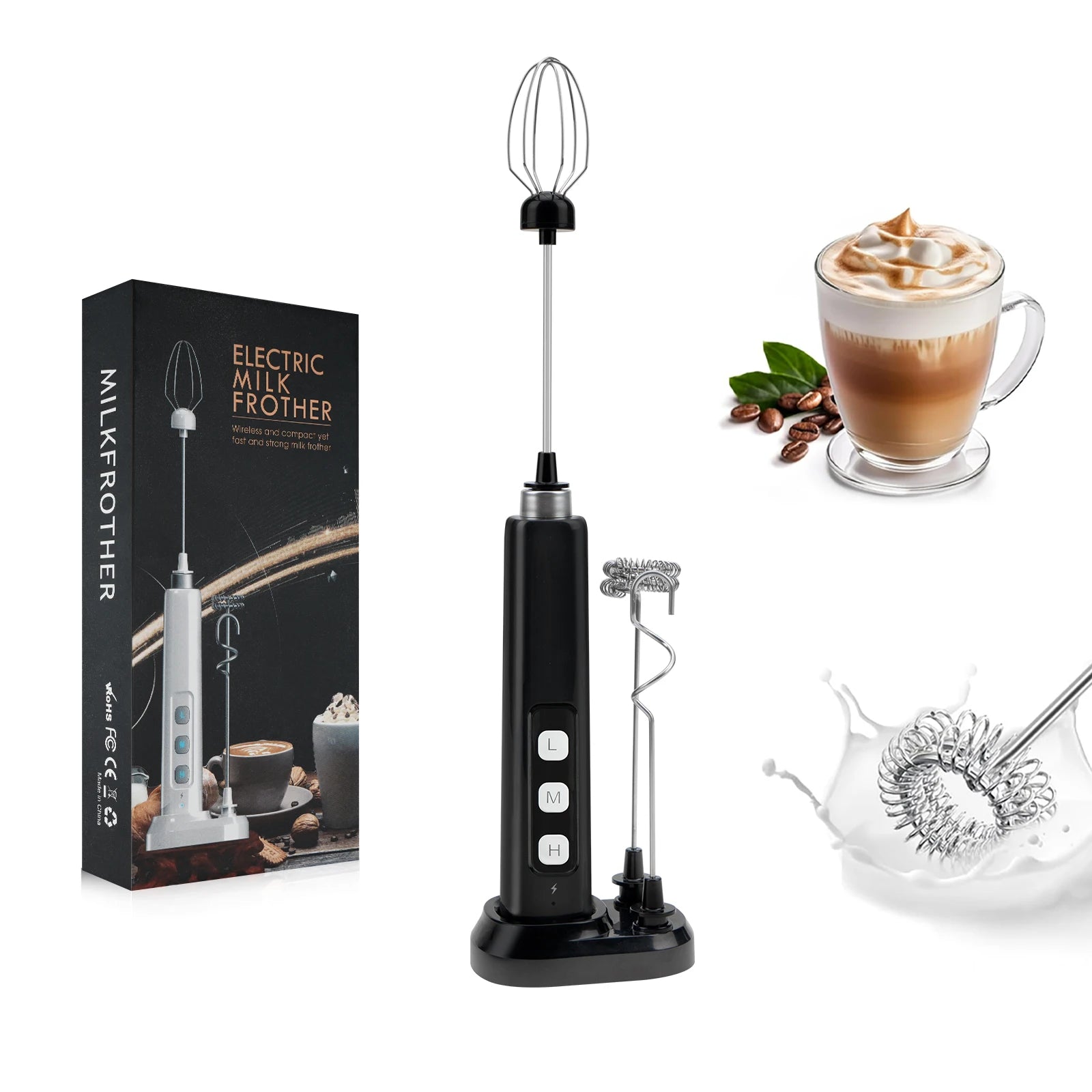 Wireless Rechargeable Electric Milk Frother - 3 Speeds, Handheld Foam Maker for Latte, Cappuccino, Hot Chocolate - USB Rechargea Beauty World Shop