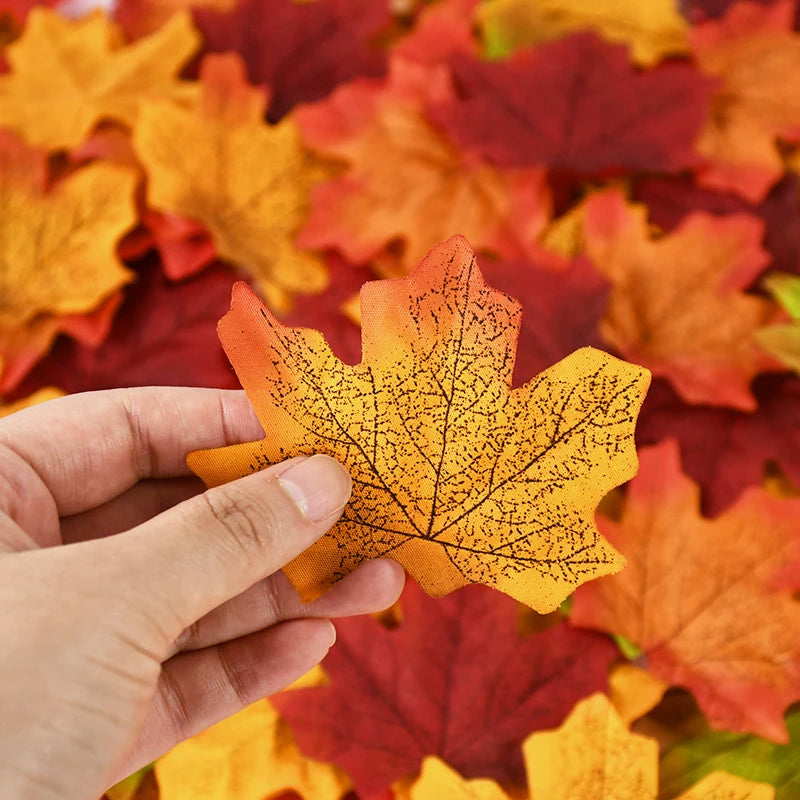 50/200Pcs Artificial Maple Leaves Autumn Silk Fall Leaf For Thanksgiving Halloween Christmas Home Decoration Wedding Party Craft Beauty World Shop