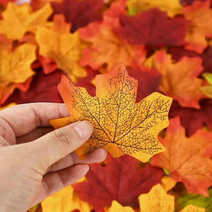 50/200Pcs Artificial Maple Leaves Autumn Silk Fall Leaf For Thanksgiving Halloween Christmas Home Decoration Wedding Party Craft Beauty World Shop