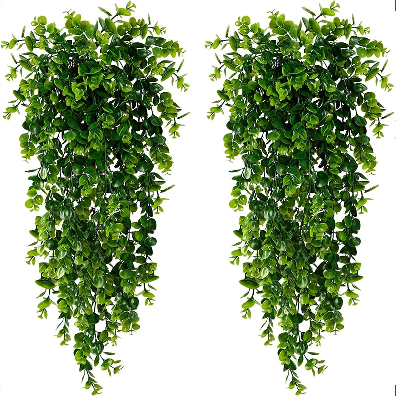 Artificial Hanging Plants Faux Eucalyptus Leaf Greenery Vine Outdoor UV Resistant Plastic Plants for DIY Home Wedding Decoration Beauty World Shop