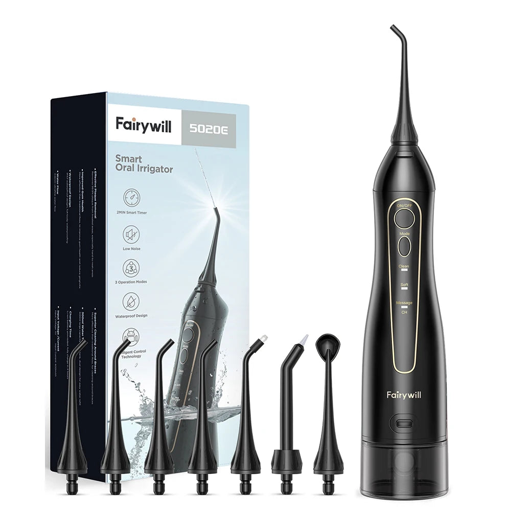 Fairywill Water Flossers for Teeth 300ML Oral Irrigator Rechargeable Portable Dental 3 Modes Water Tank Waterproof Teeth Cleaner Beauty World Shop