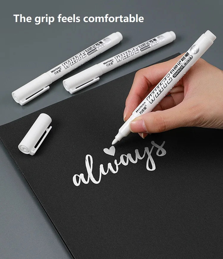 New 1/2/3PCS Waterproof Metal Marker Permanent White Paint Pen Washing Art Painting Graffiti Pens Fabric Wood Leather Marker1MM Beauty World Shop