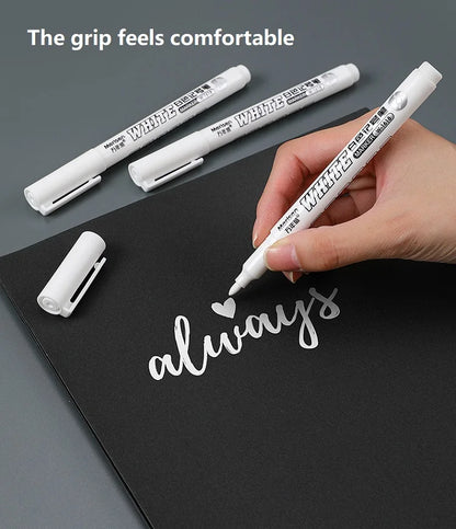 New 1/2/3PCS Waterproof Metal Marker Permanent White Paint Pen Washing Art Painting Graffiti Pens Fabric Wood Leather Marker1MM Beauty World Shop