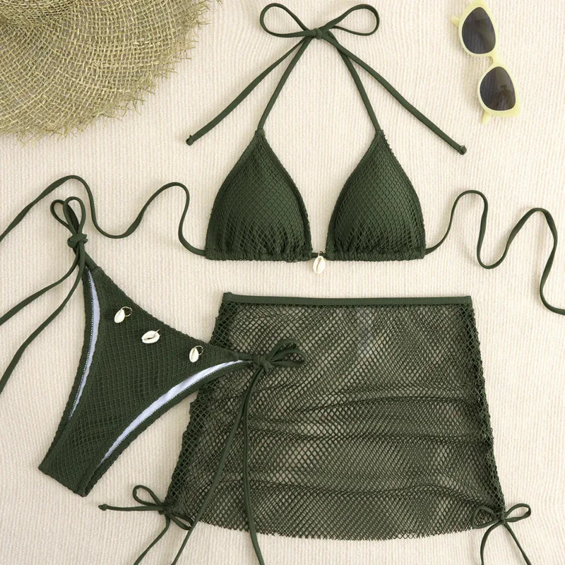New Sexy Net Bikinis Female Swimsuits Women Three-Piece Swimwear Beach Swim Wear Bathing Suits Brazilian Bikini Set Pool Bather Beauty World Shop