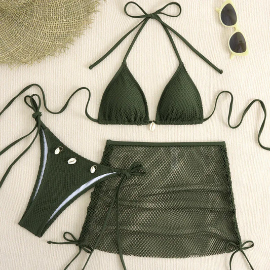 New Sexy Net Bikinis Female Swimsuits Women Three-Piece Swimwear Beach Swim Wear Bathing Suits Brazilian Bikini Set Pool Bather Beauty World Shop