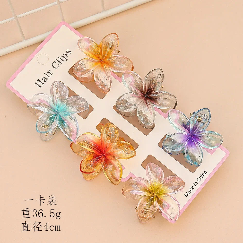 6PCs fashion colorful transparent flower small hair claw clips clamp hairpin Barrette for thick thin hair accessories for women Beauty World Shop