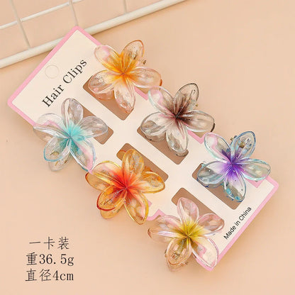 6PCs fashion colorful transparent flower small hair claw clips clamp hairpin Barrette for thick thin hair accessories for women Beauty World Shop