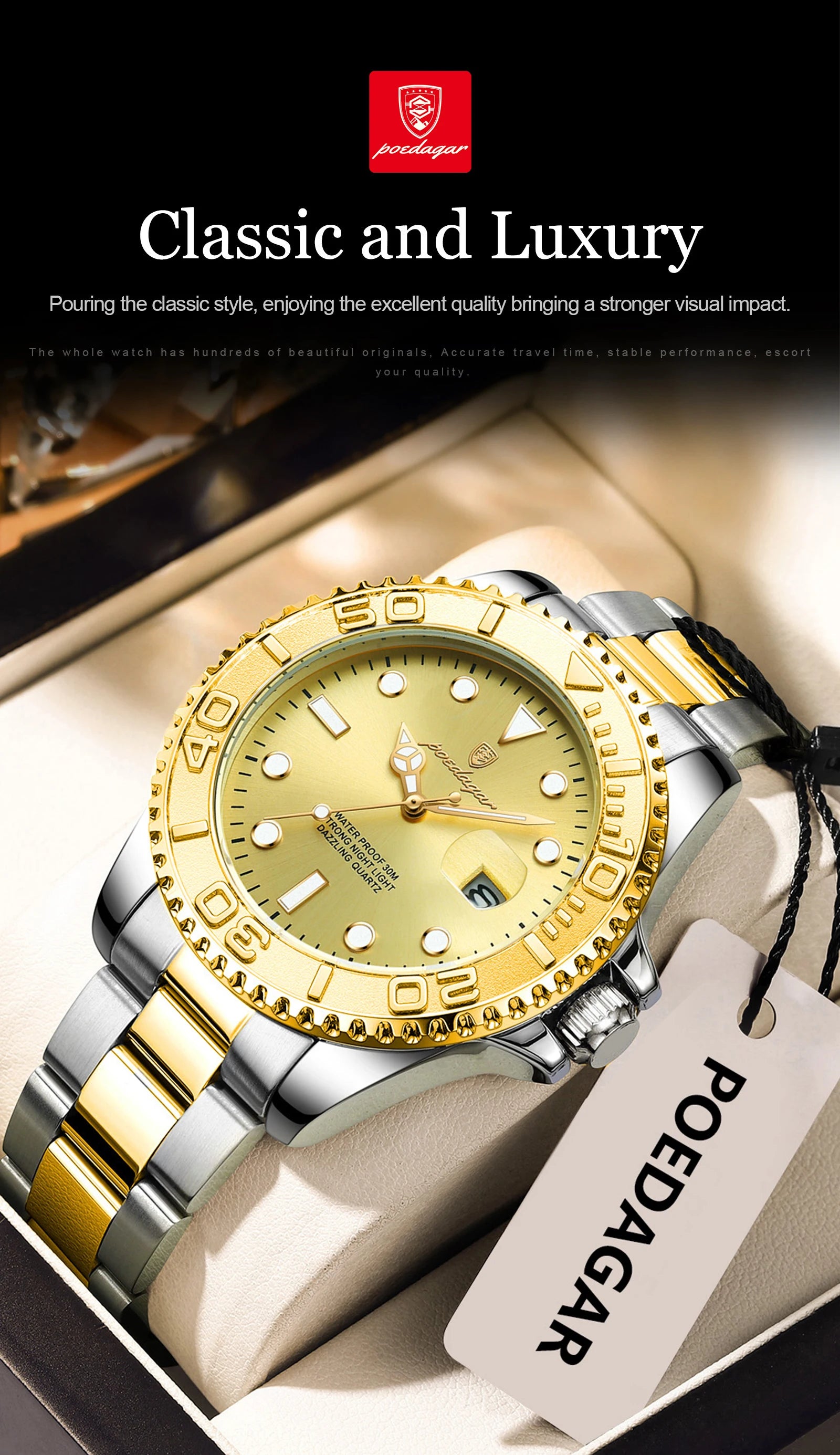 POEDAGAR Original Luxury Man Wristwatch Waterproof Luminous Date Men Watch Stainless Steel Fashion Business Men's Quartz Watches Beauty World Shop