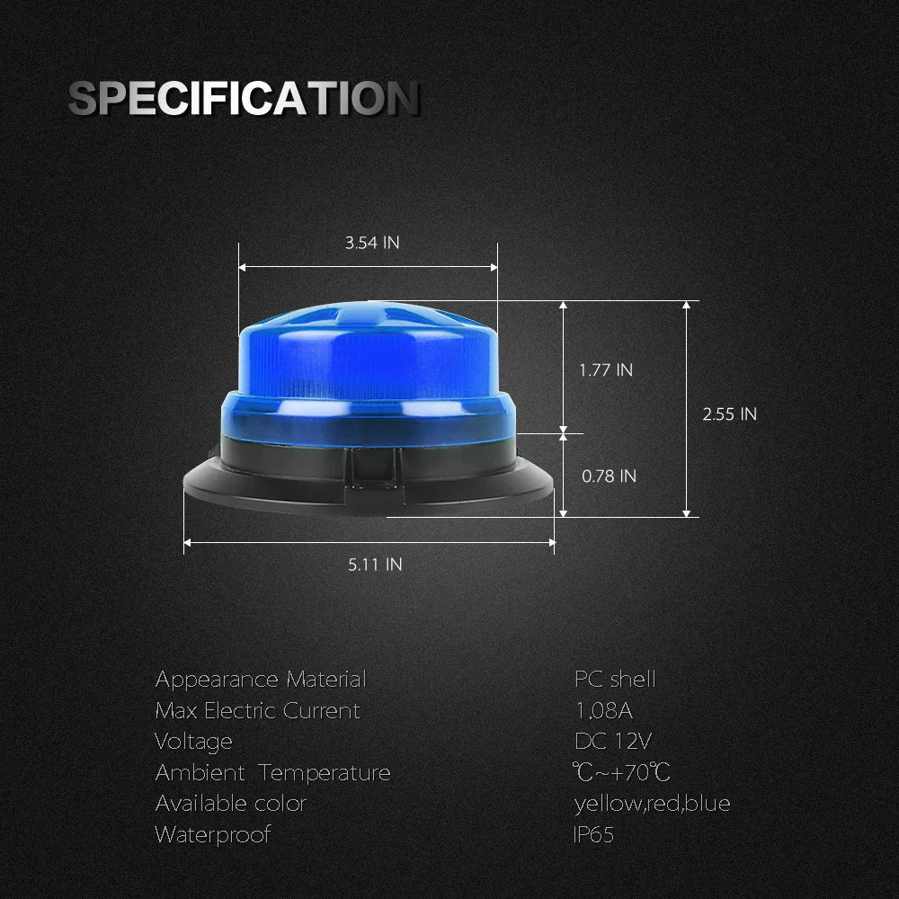 Magnetic Base LED Blue Emergency Strobe Light Car Police Roof Flashing Hazard Warning Light 12V/24V Vehicle Safety Beacon Lamp Beauty World Shop