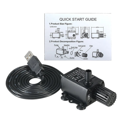 USB DC5V Ultra-quiet Mini Brushless Water Pump Waterproof Submersible Fountain Aquarium Circulating 250L/H Lift 200cm Beauty World Shop