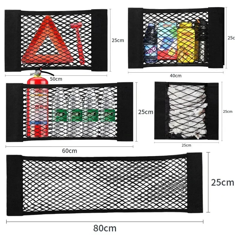Car Storage Net Stretchable Mesh Pocket Net Magic Elastic Sticker Universal Rear Mesh Trunk Seat Bag Pocket Cage Auto Organizer Beauty World Shop