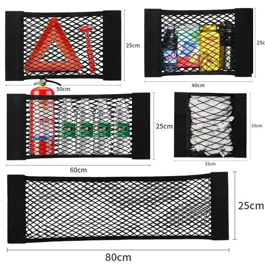 Car Storage Net Stretchable Mesh Pocket Net Magic Elastic Sticker Universal Rear Mesh Trunk Seat Bag Pocket Cage Auto Organizer Beauty World Shop