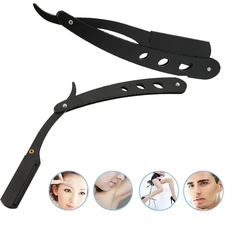 Men Shaving Barber Razor Black Classic Folding Shaving Knife Armpit Hair Pubic Hair Shaver Stainless Steel Straight Razor Holder Beauty World Shop