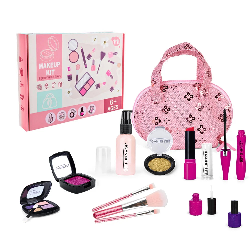 Girls Make Up Toy Set Pretend Play Lipstick Nail Polish Princess Pink Makeup Toys For Girls Dress Up Educational Toys Kids Gifts Beauty World Shop