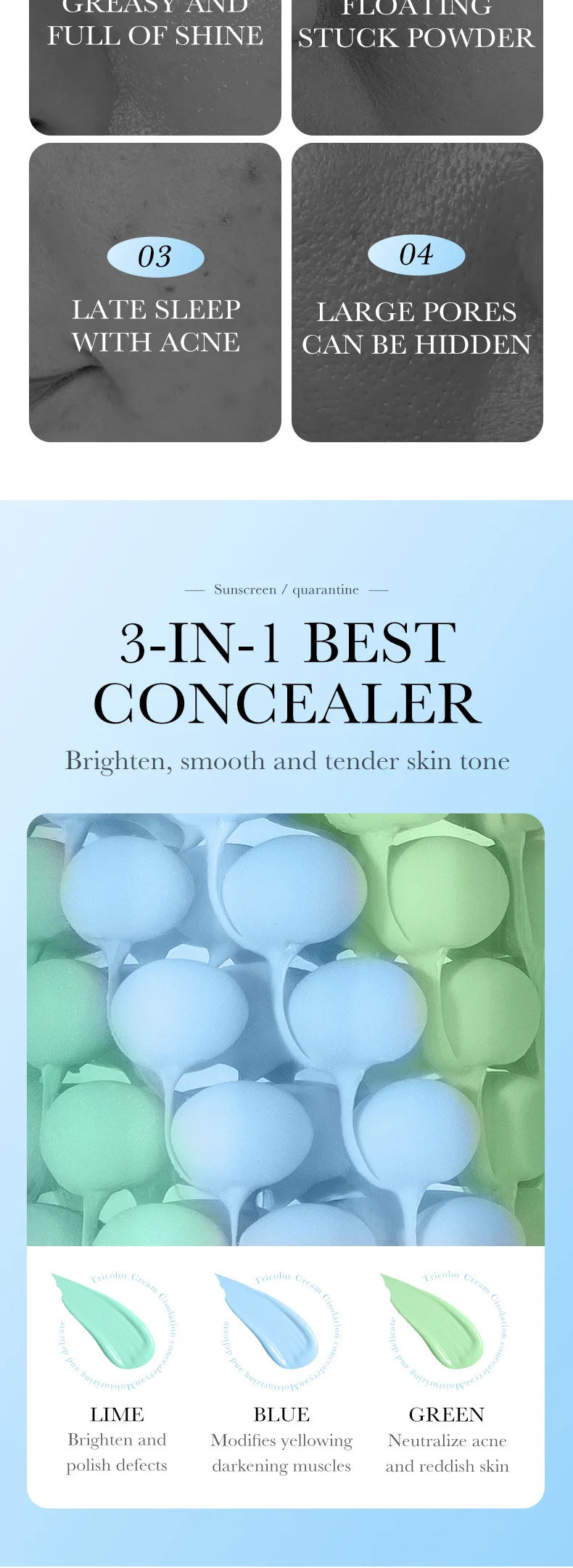 Face Makeup Primer Tri-color Cream Contour Color Isolation Waterproof Makeup Foundation Natural Makeup Base Cream 40g Beauty World Shop