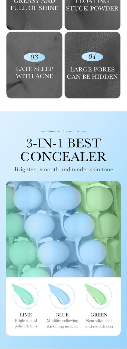 Face Makeup Primer Tri-color Cream Contour Color Isolation Waterproof Makeup Foundation Natural Makeup Base Cream 40g Beauty World Shop