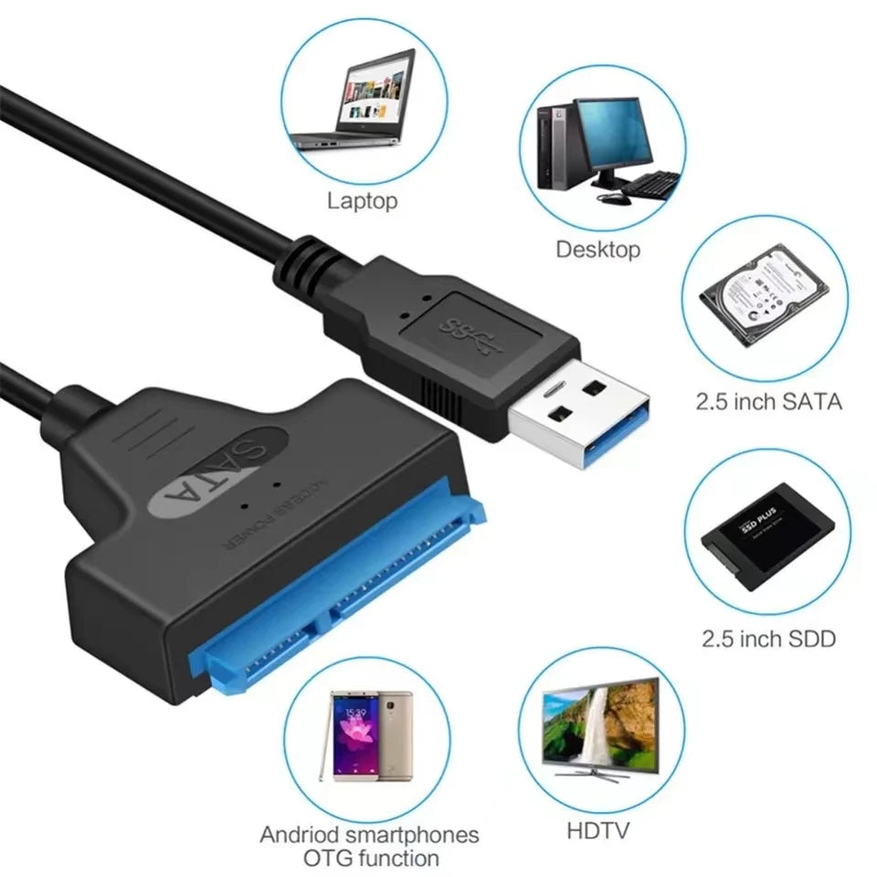 Sata To USB 3.0 Adapter Cable USB To SATA 3 Cable Support 22 Pin 2.5 Lnche External HDD SSD Hard Disk Computer Connector Fit Beauty World Shop