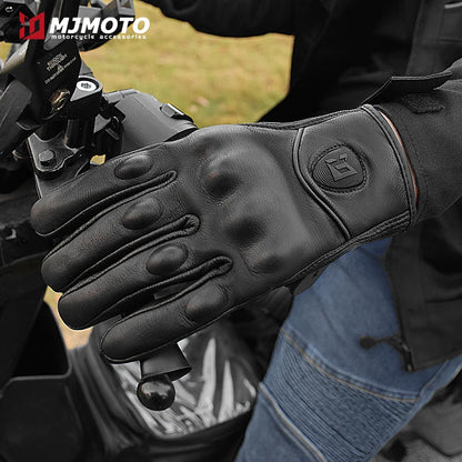 With CE Approved Summer Retro Perforated Leather Motorcycle Gloves Men Women Full Finger Motocross Dirt Biker Glove Guantes Moto Beauty World Shop