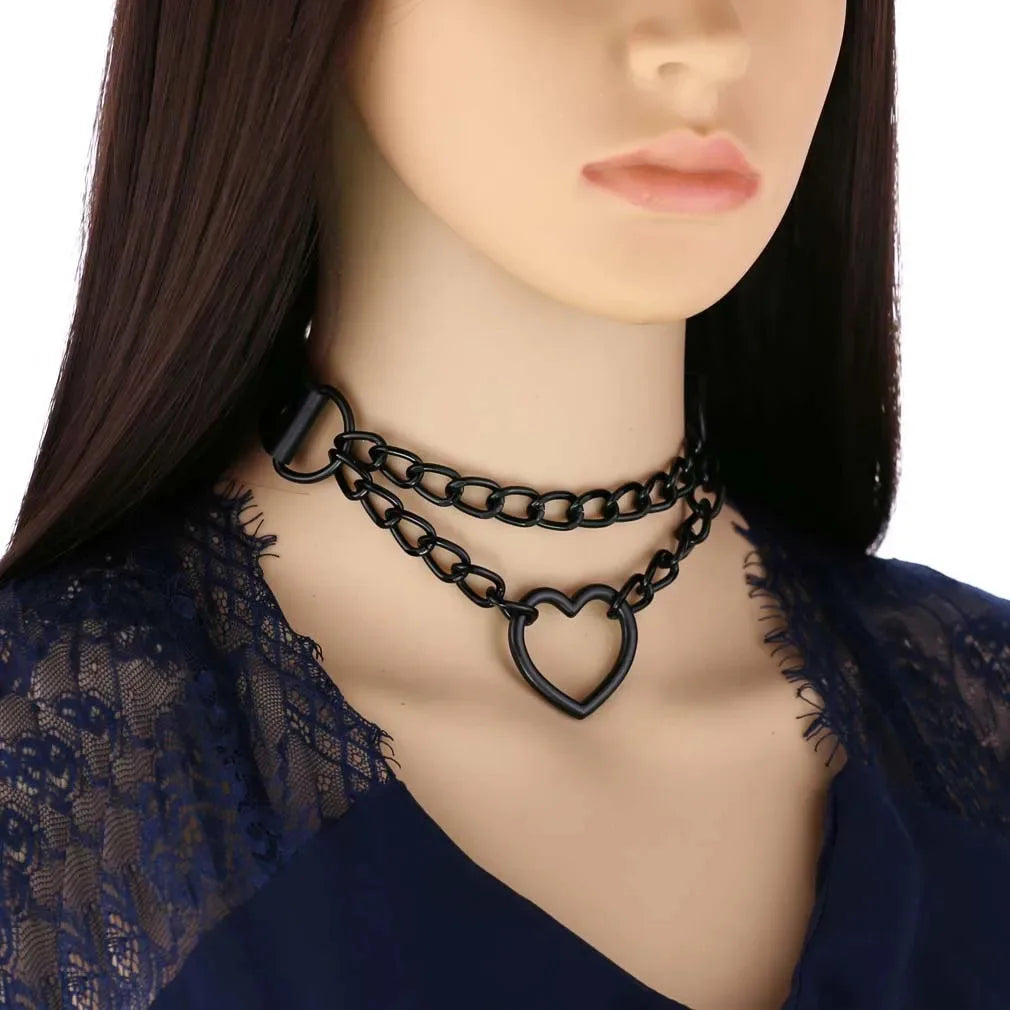 Vintage Black chain jazz dance necklace punk rock choker PU leather goth rivets collar party club Gothic jewelry Harajuku Beauty World Shop