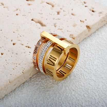 Three Layers Roman Numerals Ring for Women Luxury Stainless Steel Rotatable Crystal Finger Rings Female Wedding Trendy Jewelry Beauty World Shop