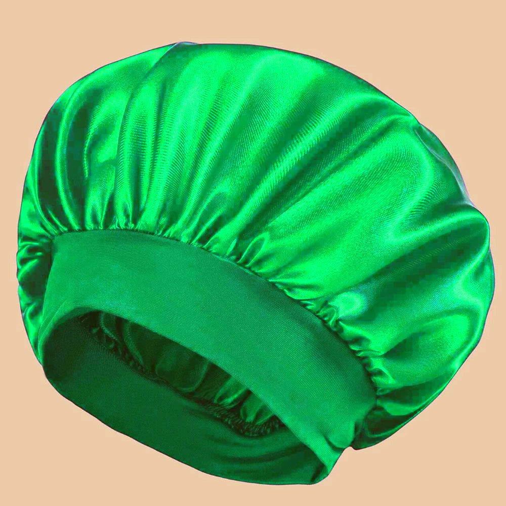 1pc Women's Solid Color Satin Wide-Brimmed Shower Cap, Suitable For Daily Use Silk Bonnet Satin Bonnet Beauty World Shop