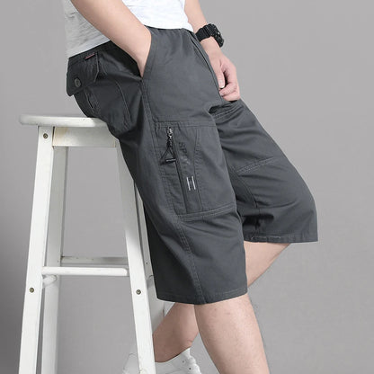 Mens Cargo Shorts Knee Pants Zipper Pocket Summer Cotton Shorts Climbing Jogger Elastic Waist Sports Wear Beauty World Shop