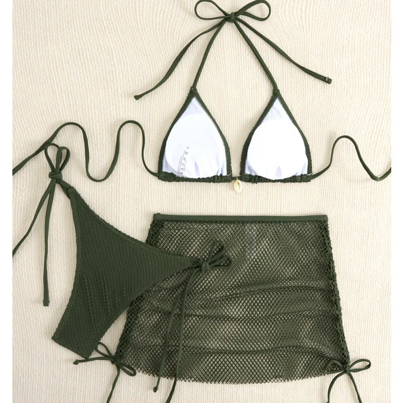 New Sexy Net Bikinis Female Swimsuits Women Three-Piece Swimwear Beach Swim Wear Bathing Suits Brazilian Bikini Set Pool Bather Beauty World Shop