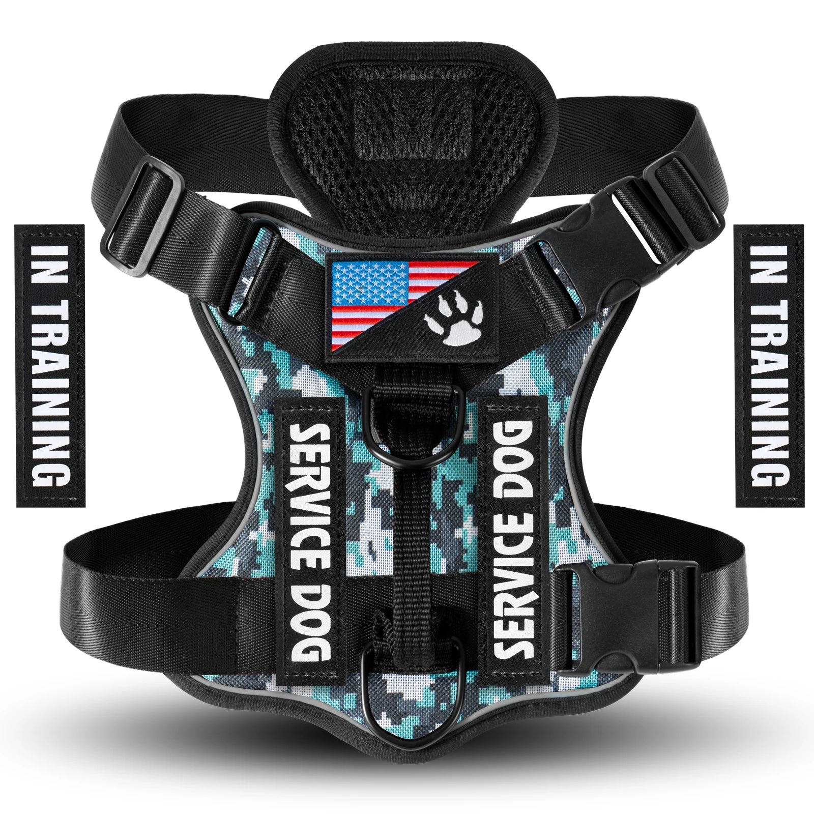 Service Dog Harness, Reflective Dog Vest Harness with 5 PCS Patches, Adjustable Soft Oxford Pet Harness, Inner Layer Mesh, Easy Beauty World Shop