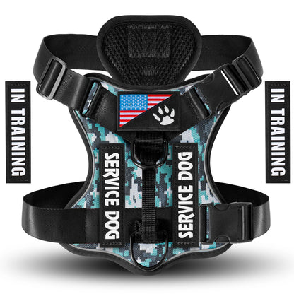 Service Dog Harness, Reflective Dog Vest Harness with 5 PCS Patches, Adjustable Soft Oxford Pet Harness, Inner Layer Mesh, Easy Beauty World Shop