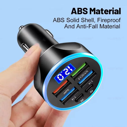 250W PD Car Charger QC3.0 Fast Charge two to Six Port Car Cigarette Lighter Plug Car Charger Flash Charge with Digital Display Beauty World Shop