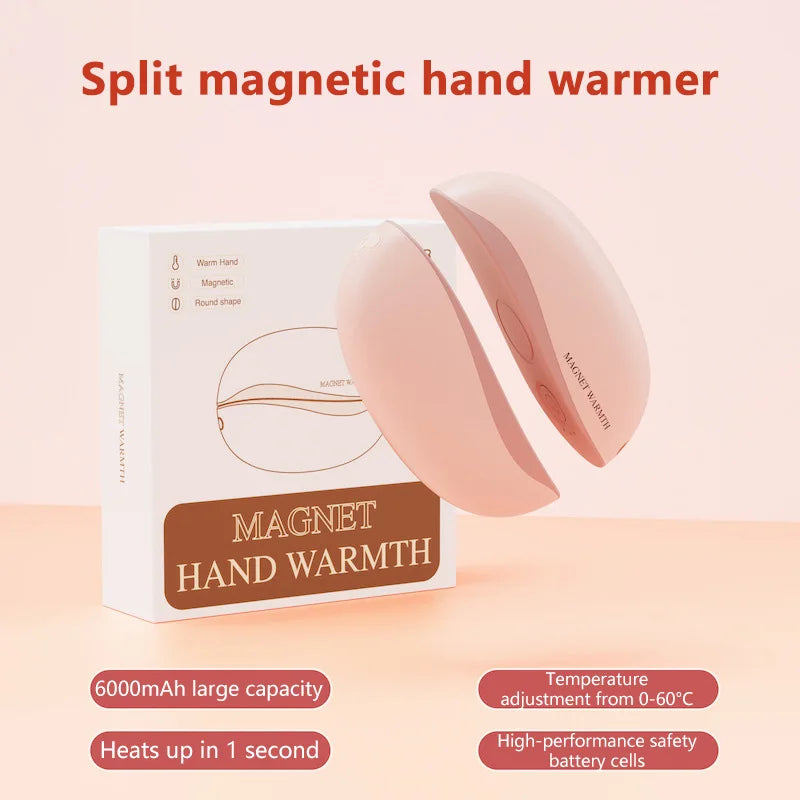 Hand Warmer Rechargeable Magnetic Design Electric Handwarmers 6000mah Split-type Skin-friendly Material Electric Heater Beauty World Shop