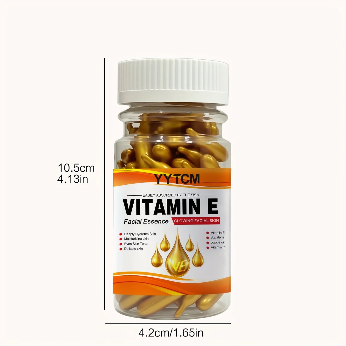 Vitamin E Deep Moisturizing Capsule Essence, Hydrates and Smooths Skin, Contains Plant-Based Squalane, Vitamin C, Deep Hydration and Skin Brightening Essence (0.4Gx90 Capsules)/Bottle-1 Bottle Beauty World Shop