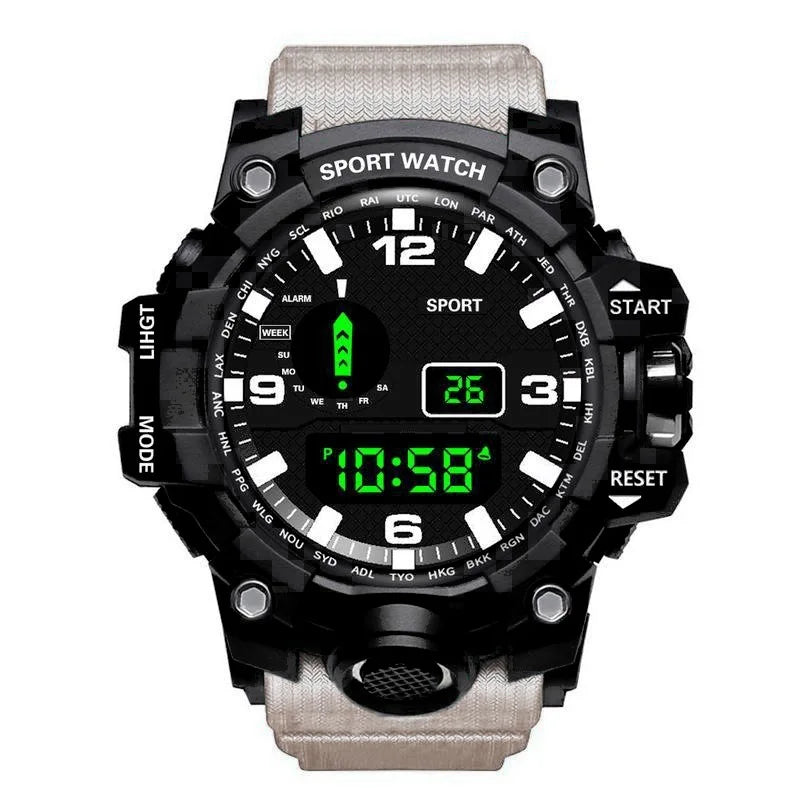 Fashion Men's Watch Sports Electronic Wristwatch Large dial Multifunctional Waterproof Luminous Alarm Kids Male's Military Watch Beauty World Shop