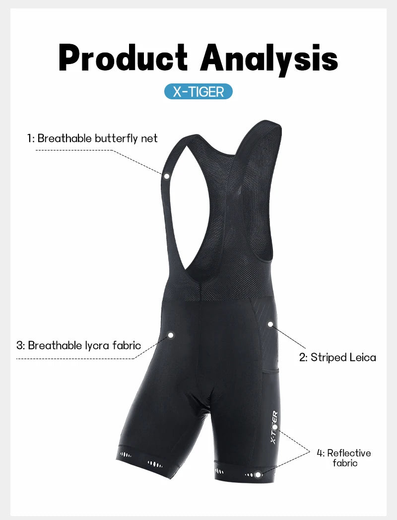X-TIGER Men's Cycling Bike Bib Short with Phone Pockets 5D Padded Shockproof Breathable Quick-Dry Biking Bicycle Bib Tights Beauty World Shop