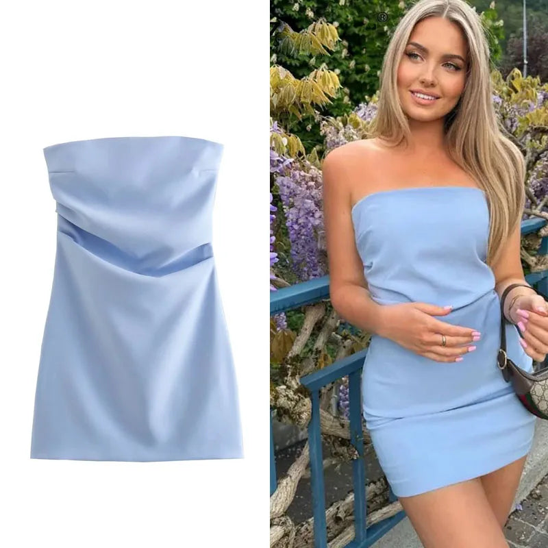 HXAO Dress Women Off Shoulder Corset Short Dresses Ruched Backless Blue Black White Dress Woman Sexy Bodycon Party Dresses Beauty World Shop