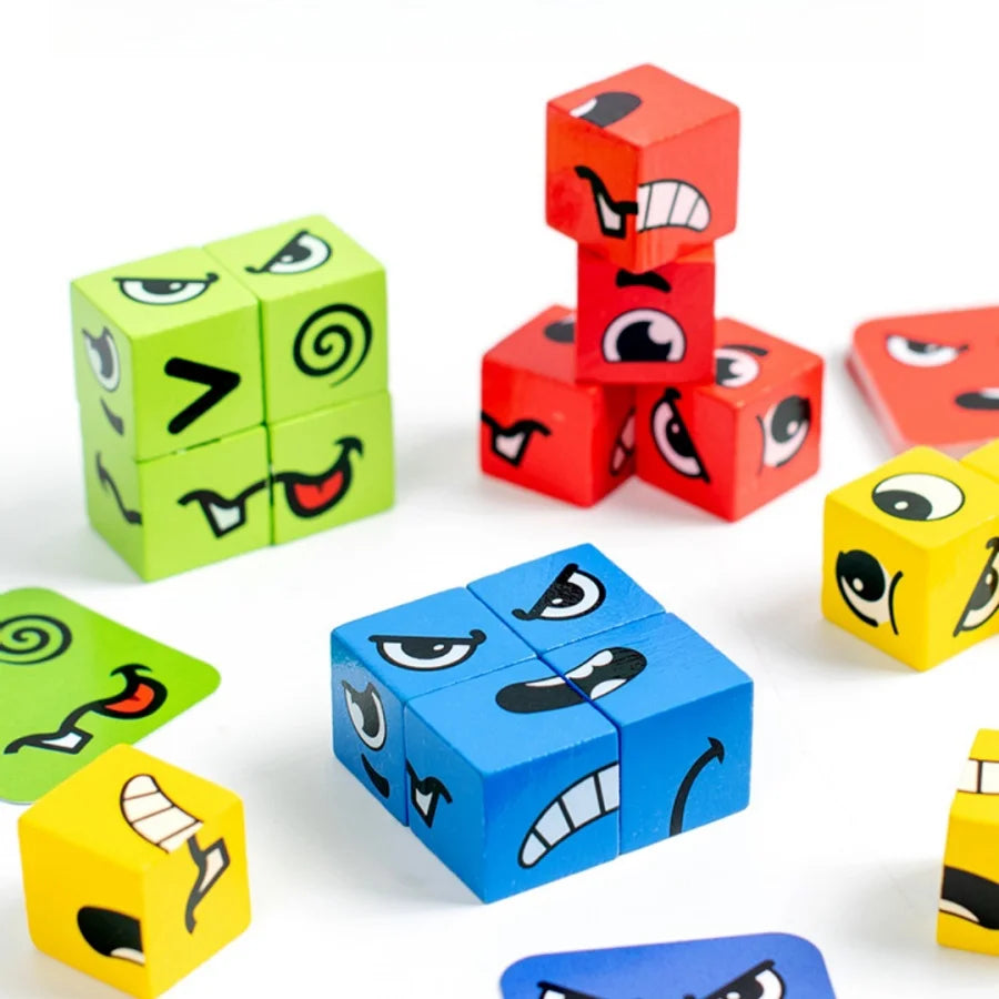 Kids Emotions Expression Game Wooden Cube Face Changing Board Cartoon Puzzle Toy Montessori Thinking Challenge Games Beauty Fashion