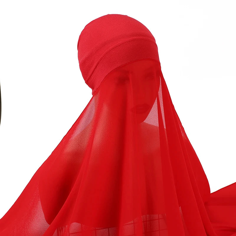 Muslim Women Bonnet + Chiffon Shawl Instant Under scarf Cap Islam Inner Scarf Headband Stretch Hijab Cover Headwrap Turbante Beauty World Shop