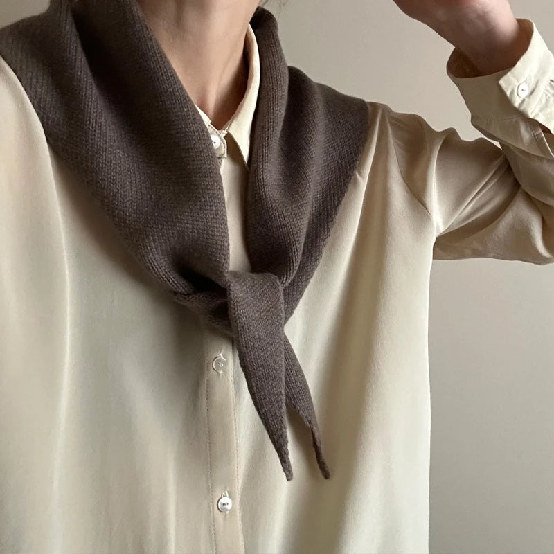 100% Australian Wool Knitted Triangle Scarf Shawl Women's Autumn  Winter Warm Neck Protection Scarf Decorative  Small Scarf Beauty World Shop