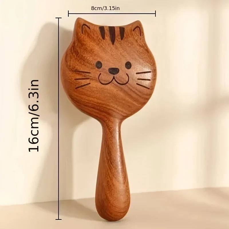 Charming Kitten Shape Solid Wood Massage Comb - Women's Air Cushion Scalp & Meridian Relief Beauty World Shop