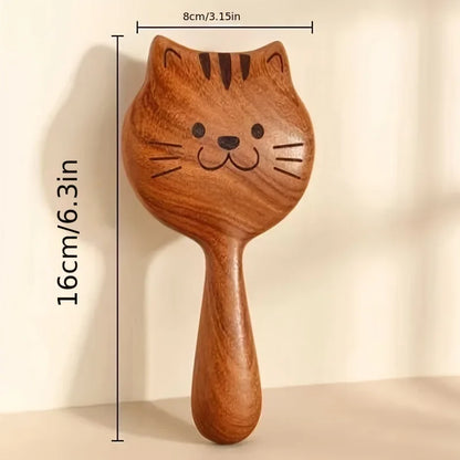 Charming Kitten Shape Solid Wood Massage Comb - Women's Air Cushion Scalp & Meridian Relief Beauty World Shop