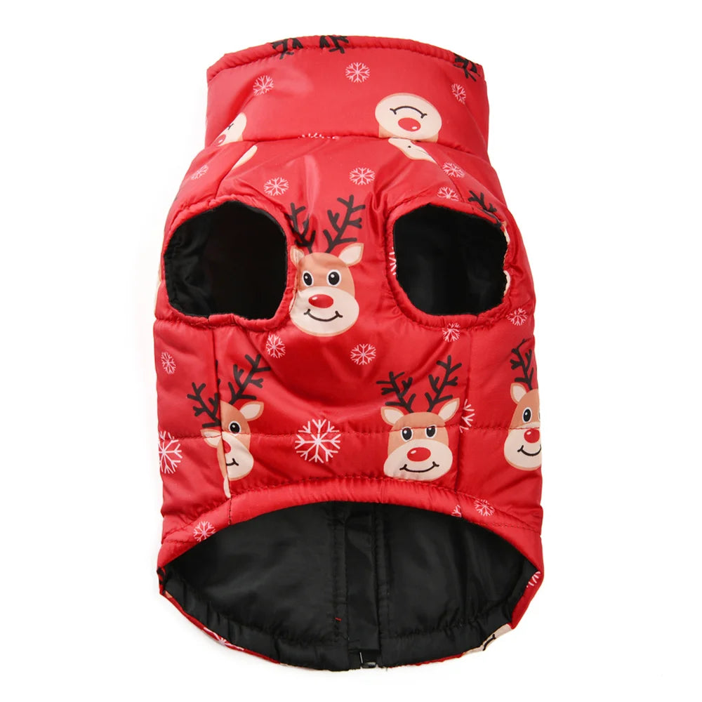 New Year Pet Coat For Christmas Deer Print Dog Jacket With D-ring Waterproof Pets Costume For Small Medium Dogs Bulldog Clothes