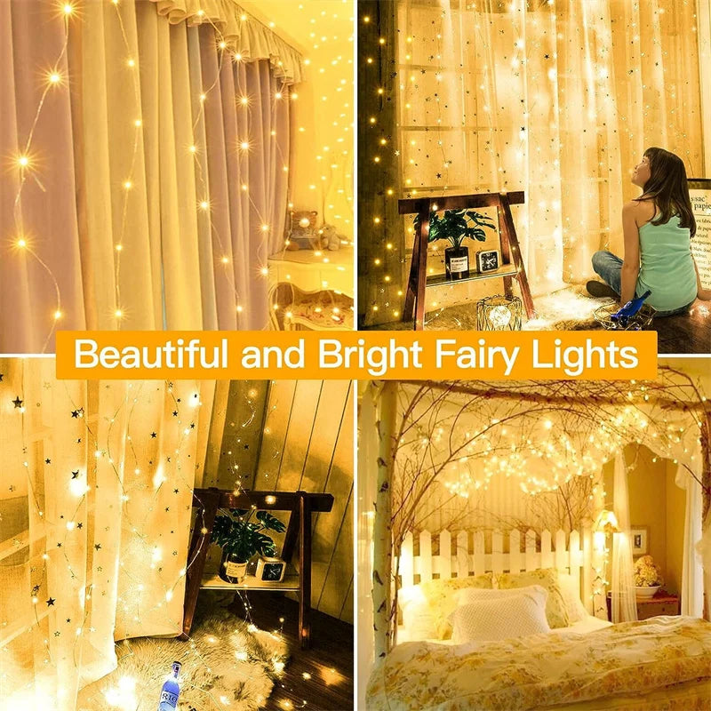 Christmas Lights LED Fairy String Curtain Lights 8 Mode Remote USB Festoon Christmas Decor For Home Holiday New Year Lamp Beauty Fashion