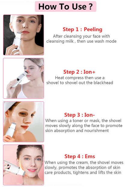 Ultrasonic Face Scrubber Facial Peeling Skin Scrubber Deep Facial Cleaning Spatula Acne Pore Ultrasonic Scrubber Facial Cleanser Beauty World Shop